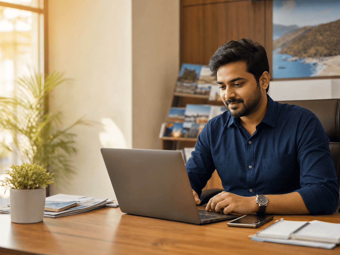 Business owner reviewing organised customer enquiries